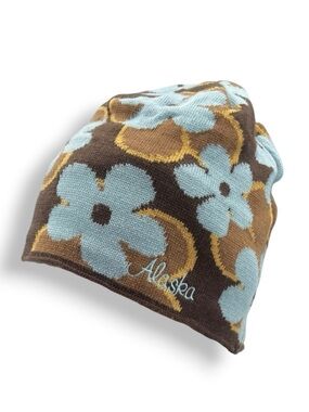 Alaska Floral Knit Beanie Light Blue and Brown by Arctic Circle  Ent., Inc.